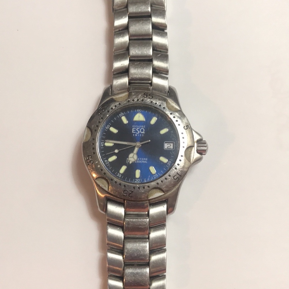 ESQ (ESQUIRE) BY MOVADO SWISS MENS GENTS WATCH-ROYAL BLUE SAPPHIRE QUARTZ MINT